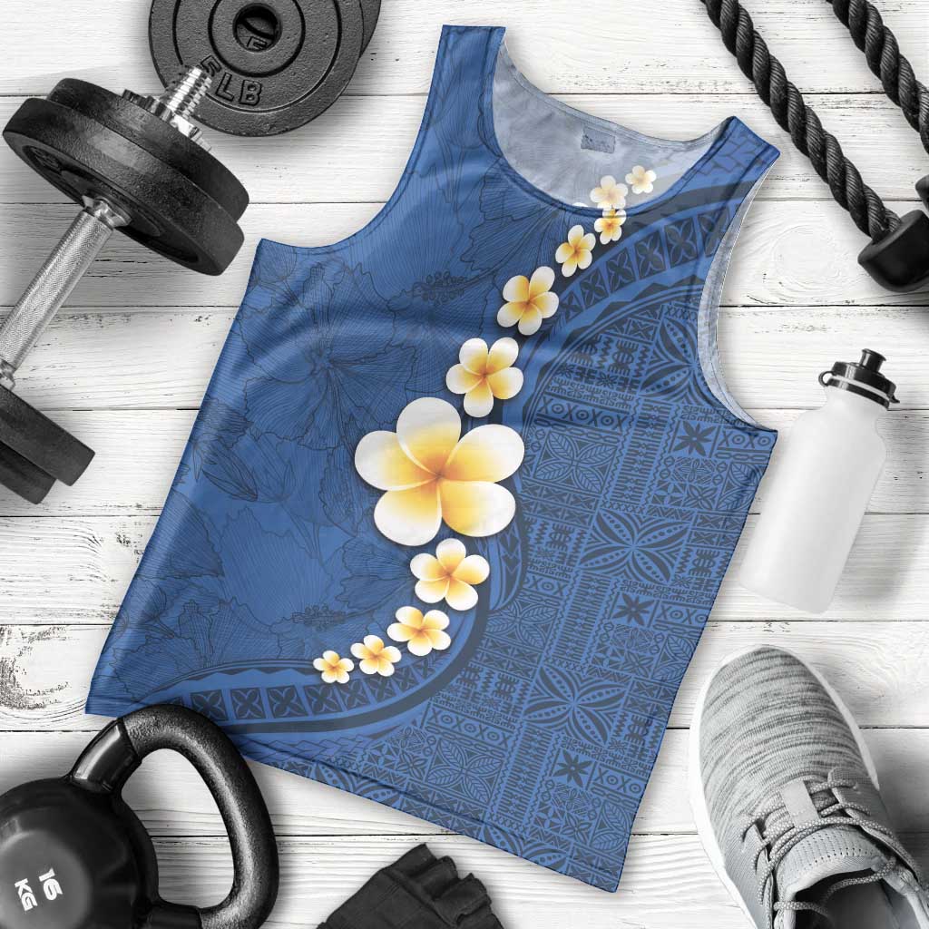 Polynesian Hibiscus and Plumeria with Tapa Pattern Men Tank Top Blue Color LT03 - Polynesian Pride