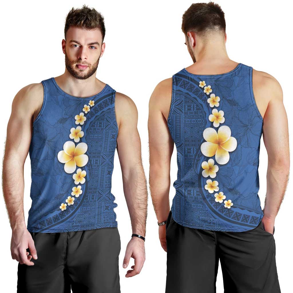 Polynesian Hibiscus and Plumeria with Tapa Pattern Men Tank Top Blue Color LT03 - Polynesian Pride