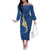 Polynesian Hibiscus and Plumeria with Tapa Pattern Off The Shoulder Long Sleeve Dress Blue Color