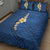 Polynesian Hibiscus and Plumeria with Tapa Pattern Quilt Bed Set Blue Color