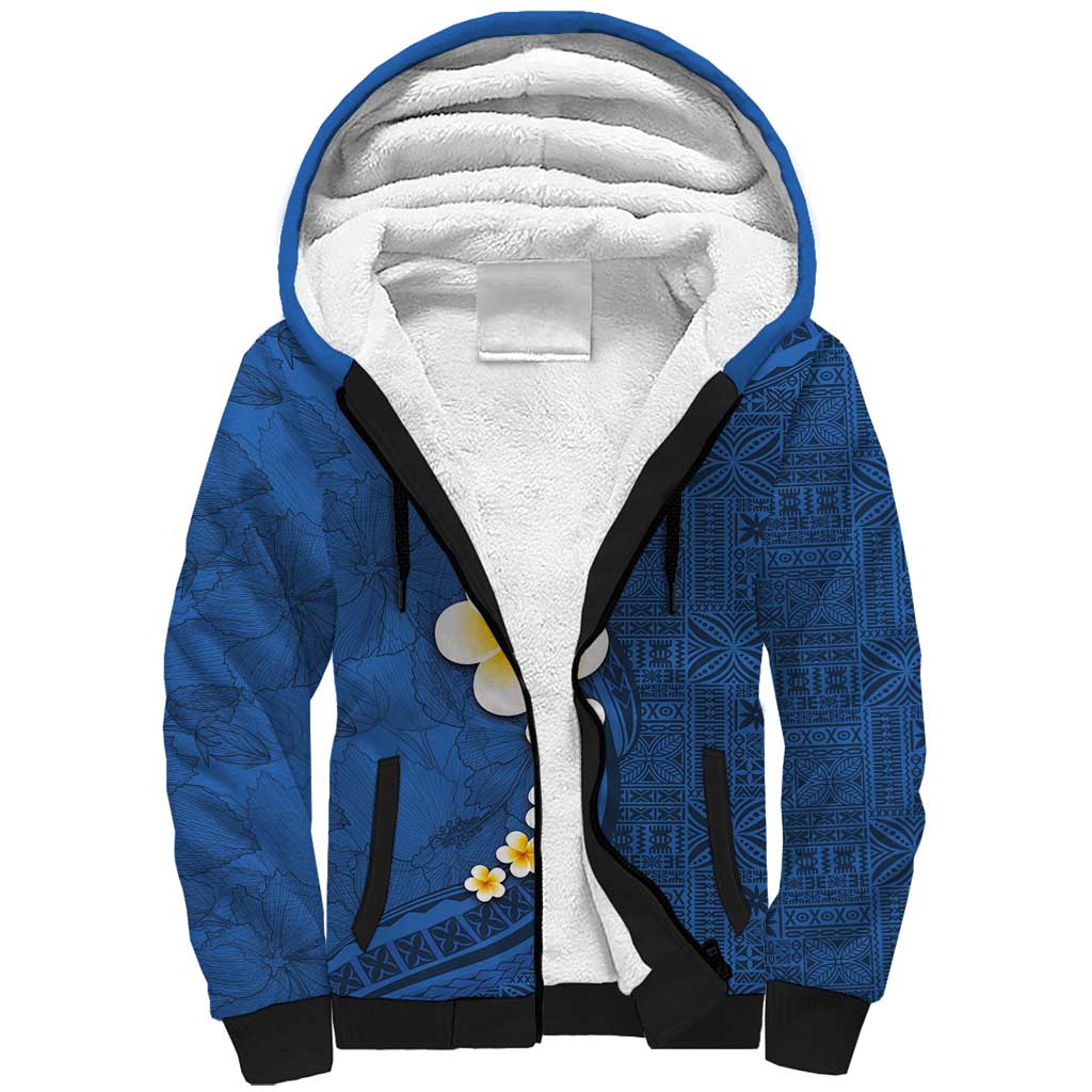Polynesian Hibiscus and Plumeria with Tapa Pattern Sherpa Hoodie Blue Color LT03 Unisex Blue - Polynesian Pride
