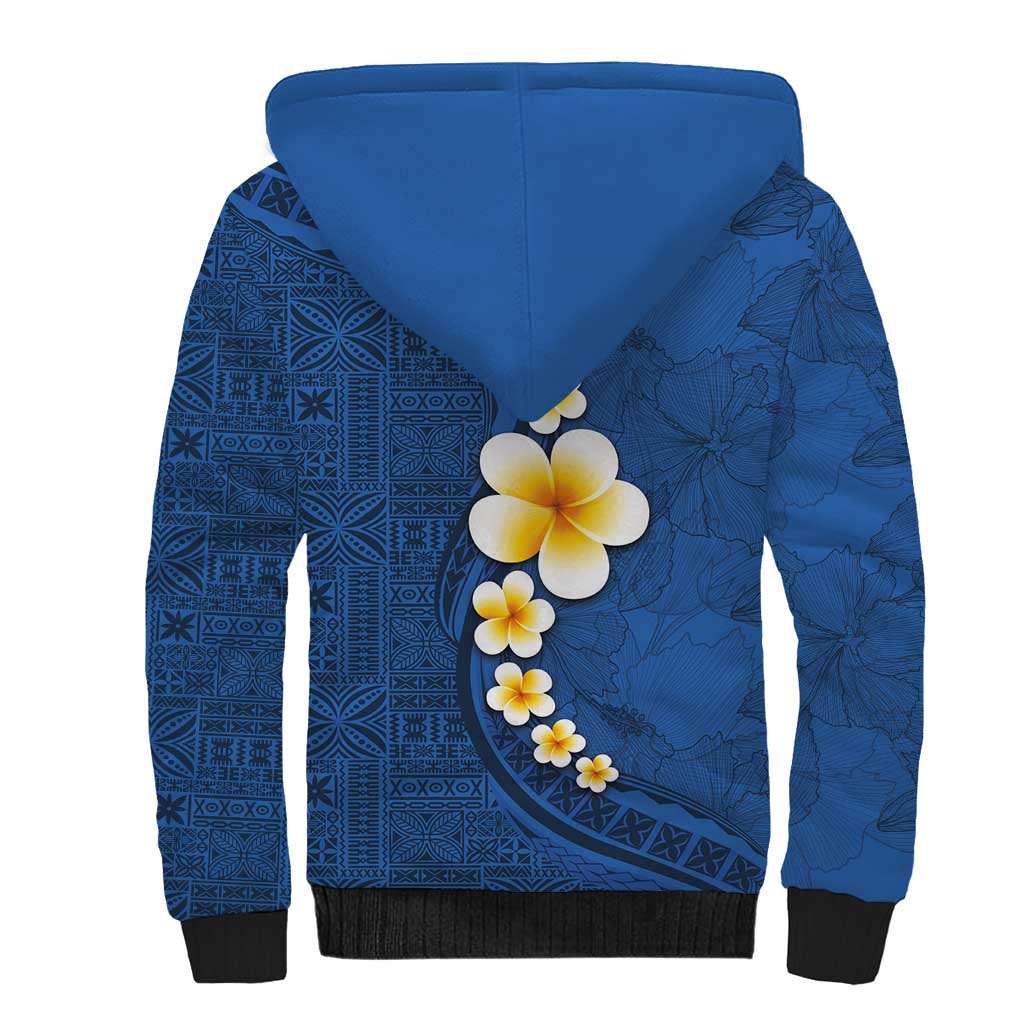 Polynesian Hibiscus and Plumeria with Tapa Pattern Sherpa Hoodie Blue Color LT03 - Polynesian Pride