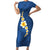 Polynesian Hibiscus and Plumeria with Tapa Pattern Short Sleeve Bodycon Dress Blue Color