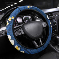 Polynesian Hibiscus and Plumeria with Tapa Pattern Steering Wheel Cover Blue Color LT03 Universal Fit Blue - Polynesian Pride