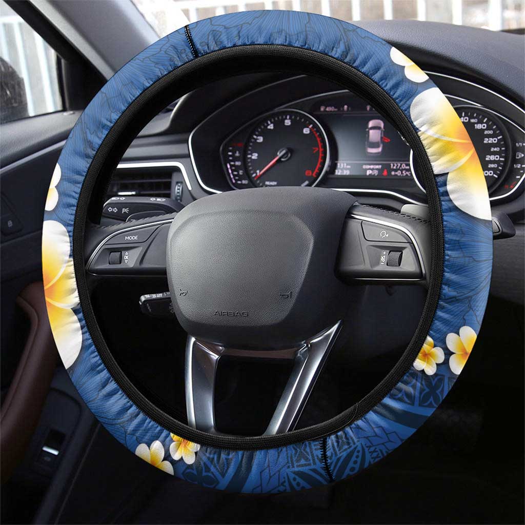 Polynesian Hibiscus and Plumeria with Tapa Pattern Steering Wheel Cover Blue Color LT03 - Polynesian Pride