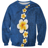 Polynesian Hibiscus and Plumeria with Tapa Pattern Sweatshirt Blue Color LT03 Unisex Blue - Polynesian Pride