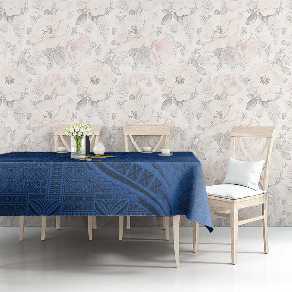 Polynesian Hibiscus and Plumeria with Tapa Pattern Tablecloth Blue Color LT03 - Polynesian Pride