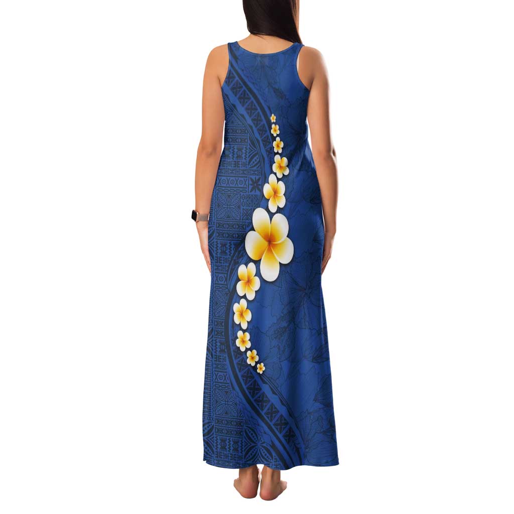 Polynesian Hibiscus and Plumeria with Tapa Pattern Tank Maxi Dress Blue Color LT03 - Polynesian Pride