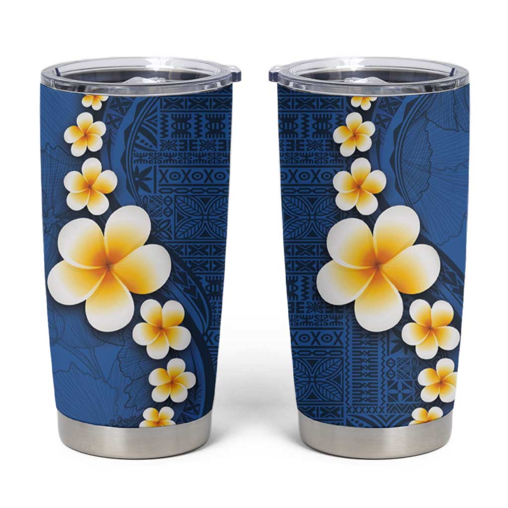 Polynesian Hibiscus and Plumeria with Tapa Pattern Tumbler Cup Blue Color LT03 Blue - Polynesian Pride