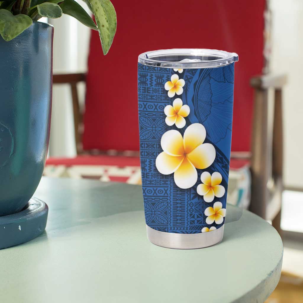 Polynesian Hibiscus and Plumeria with Tapa Pattern Tumbler Cup Blue Color LT03 - Polynesian Pride
