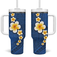 Polynesian Hibiscus and Plumeria with Tapa Pattern Tumbler With Handle Blue Color LT03 One Size: 40 oz Blue - Polynesian Pride