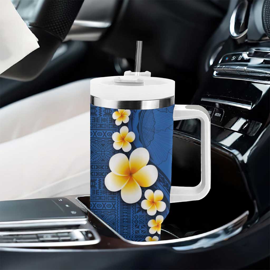 Polynesian Hibiscus and Plumeria with Tapa Pattern Tumbler With Handle Blue Color LT03 - Polynesian Pride