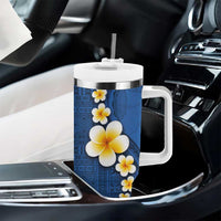 Polynesian Hibiscus and Plumeria with Tapa Pattern Tumbler With Handle Blue Color LT03 - Polynesian Pride