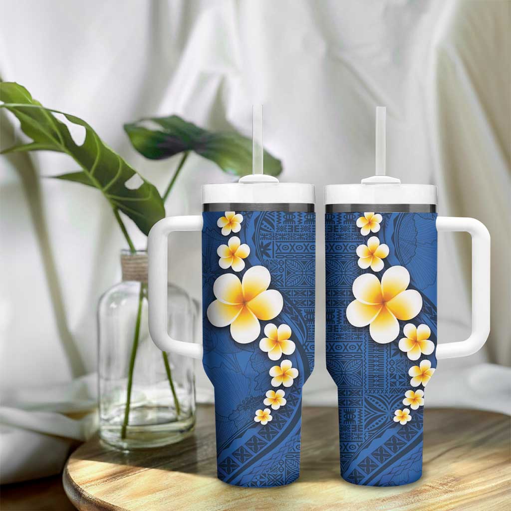 Polynesian Hibiscus and Plumeria with Tapa Pattern Tumbler With Handle Blue Color LT03 - Polynesian Pride