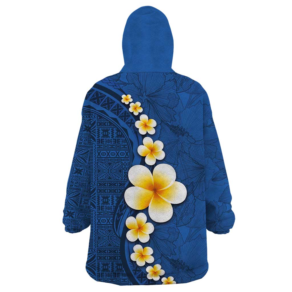 Polynesian Hibiscus and Plumeria with Tapa Pattern Wearable Blanket Hoodie Blue Color LT03 - Polynesian Pride