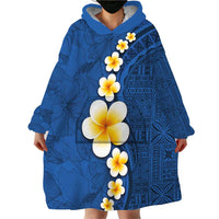 Polynesian Hibiscus and Plumeria with Tapa Pattern Wearable Blanket Hoodie Blue Color LT03 - Polynesian Pride