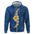 Polynesian Hibiscus and Plumeria with Tapa Pattern Zip Hoodie Blue Color