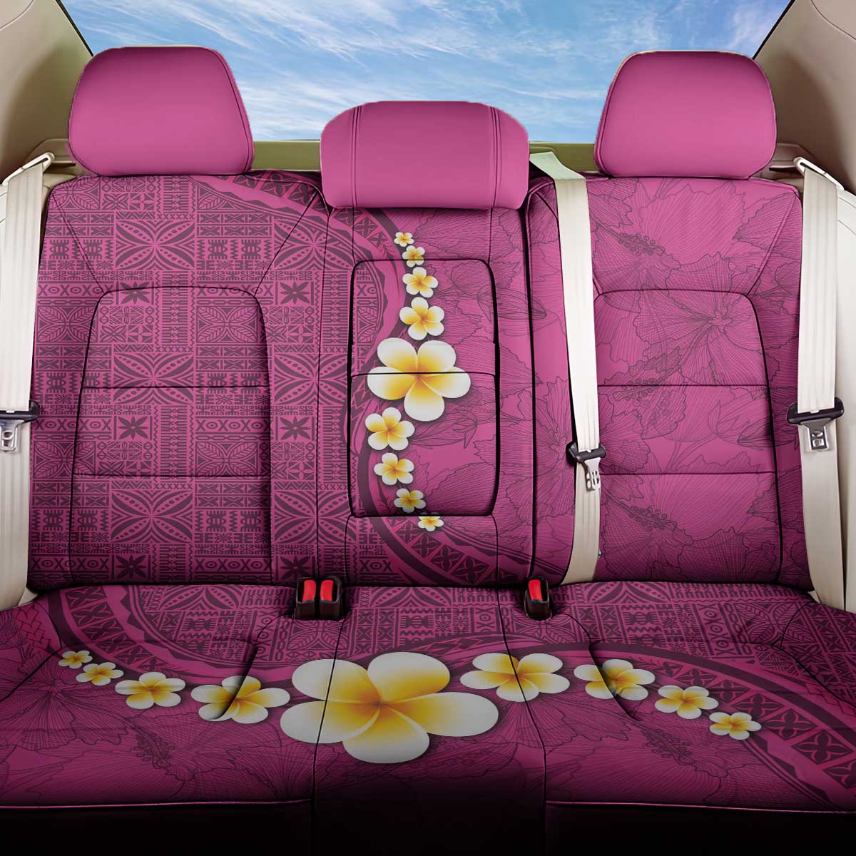 Polynesian Hibiscus and Plumeria with Tapa Pattern Back Car Seat Cover Pink Color LT03 One Size Pink - Polynesian Pride