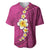 Polynesian Hibiscus and Plumeria with Tapa Pattern Baseball Jersey Pink Color