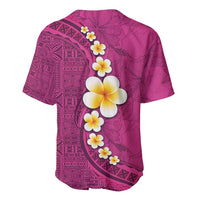 Polynesian Hibiscus and Plumeria with Tapa Pattern Baseball Jersey Pink Color