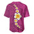 Polynesian Hibiscus and Plumeria with Tapa Pattern Baseball Jersey Pink Color