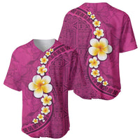 Polynesian Hibiscus and Plumeria with Tapa Pattern Baseball Jersey Pink Color