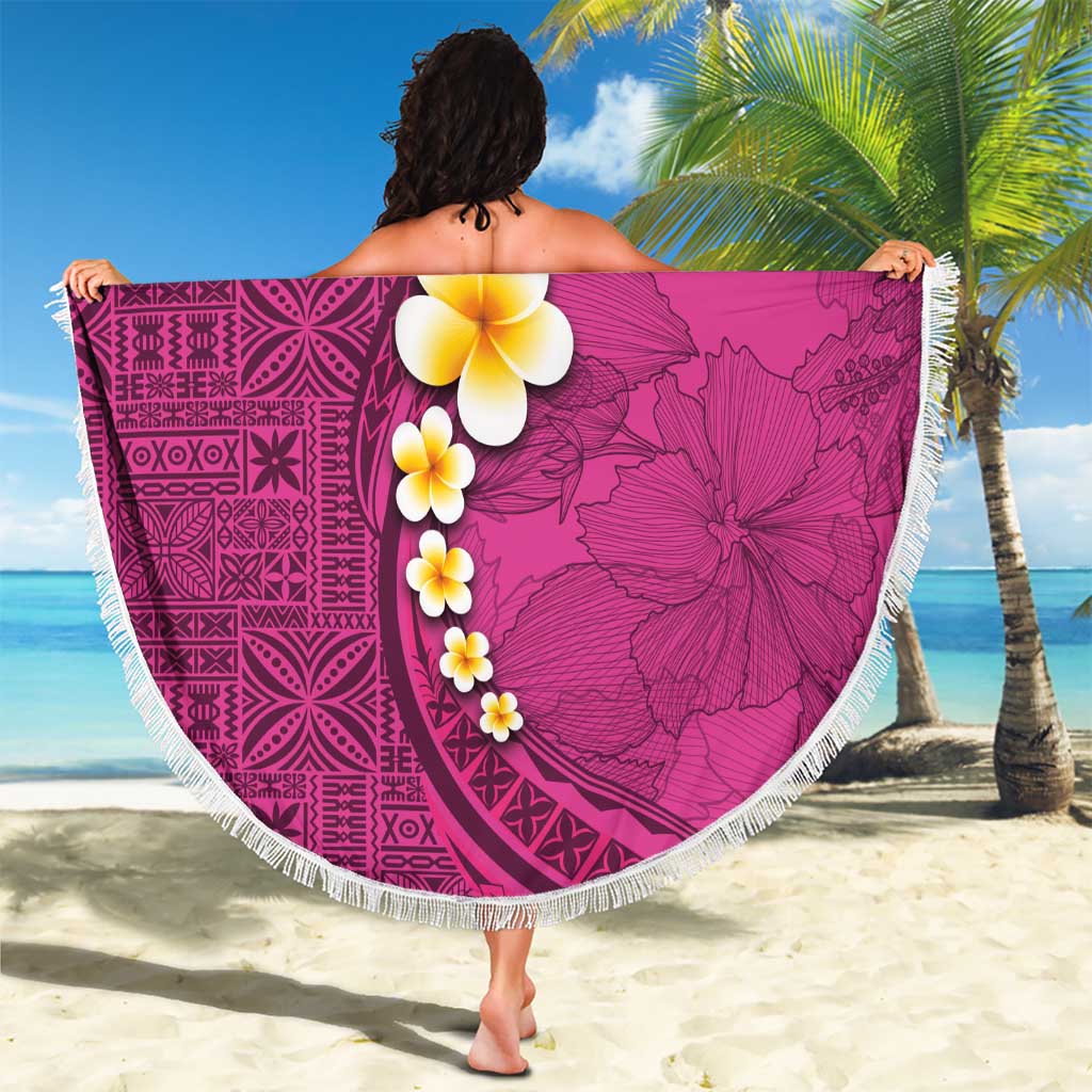 Polynesian Hibiscus and Plumeria with Tapa Pattern Beach Blanket Pink Color LT03 - Polynesian Pride