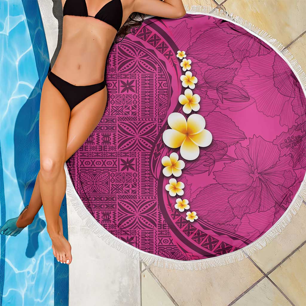 Polynesian Hibiscus and Plumeria with Tapa Pattern Beach Blanket Pink Color LT03 - Polynesian Pride