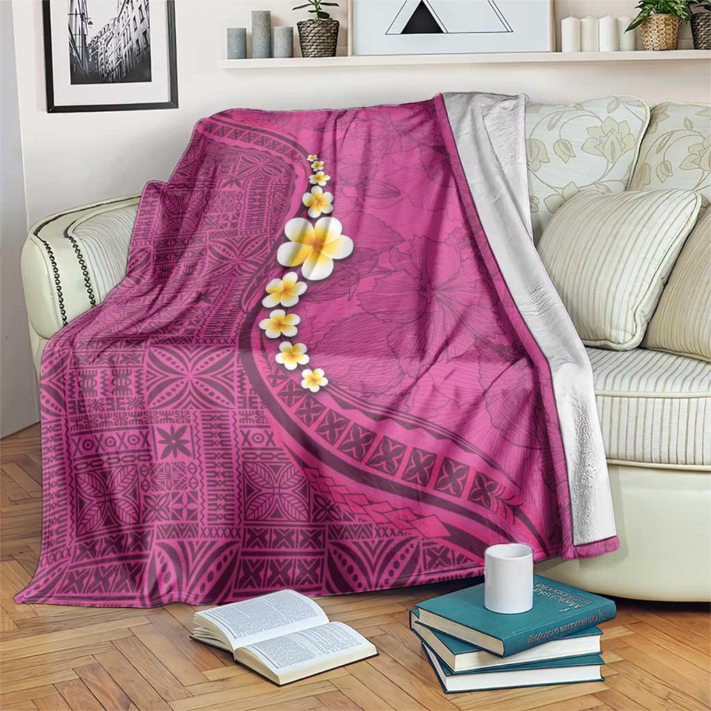 Polynesian Hibiscus and Plumeria with Tapa Pattern Blanket Pink Color LT03 Pink - Polynesian Pride