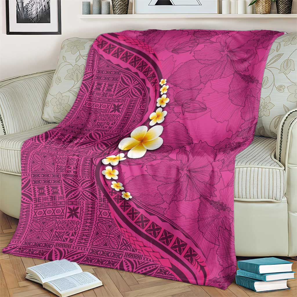 Polynesian Hibiscus and Plumeria with Tapa Pattern Blanket Pink Color LT03 - Polynesian Pride