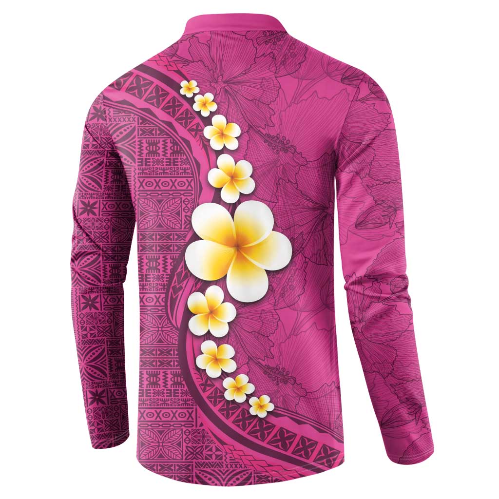 Polynesian Hibiscus and Plumeria with Tapa Pattern Button Sweatshirt Pink Color LT03 - Polynesian Pride