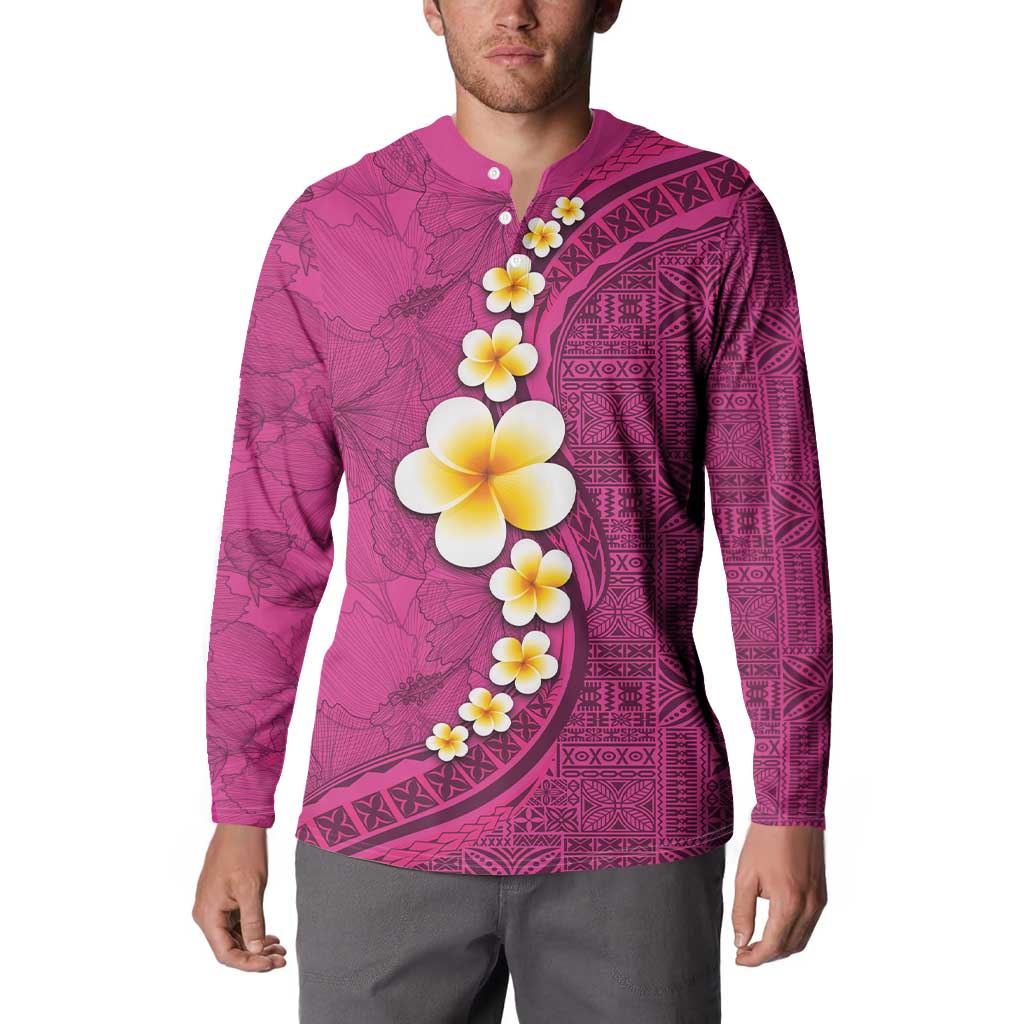 Polynesian Hibiscus and Plumeria with Tapa Pattern Button Sweatshirt Pink Color LT03 - Polynesian Pride