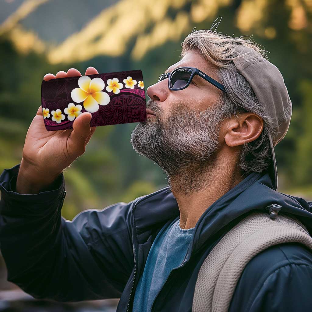 Polynesian Hibiscus and Plumeria with Tapa Pattern 4 in 1 Can Cooler Tumbler Pink Color