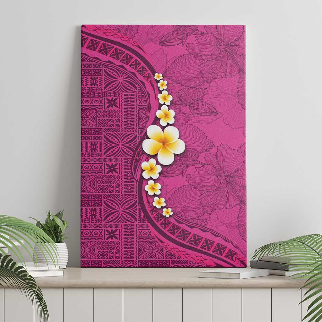 Polynesian Hibiscus and Plumeria with Tapa Pattern Canvas Wall Art Pink Color LT03 - Polynesian Pride