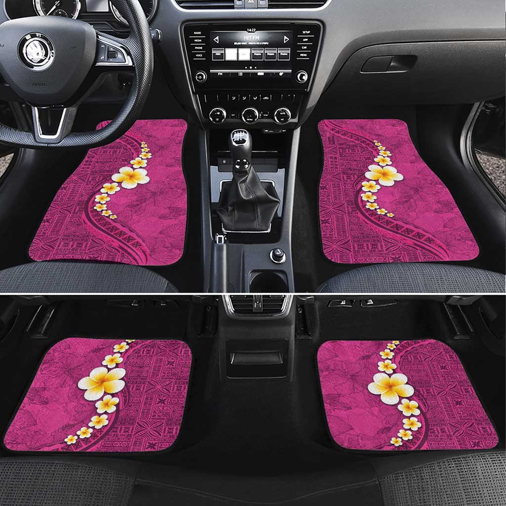 Polynesian Hibiscus and Plumeria with Tapa Pattern Car Mats Pink Color