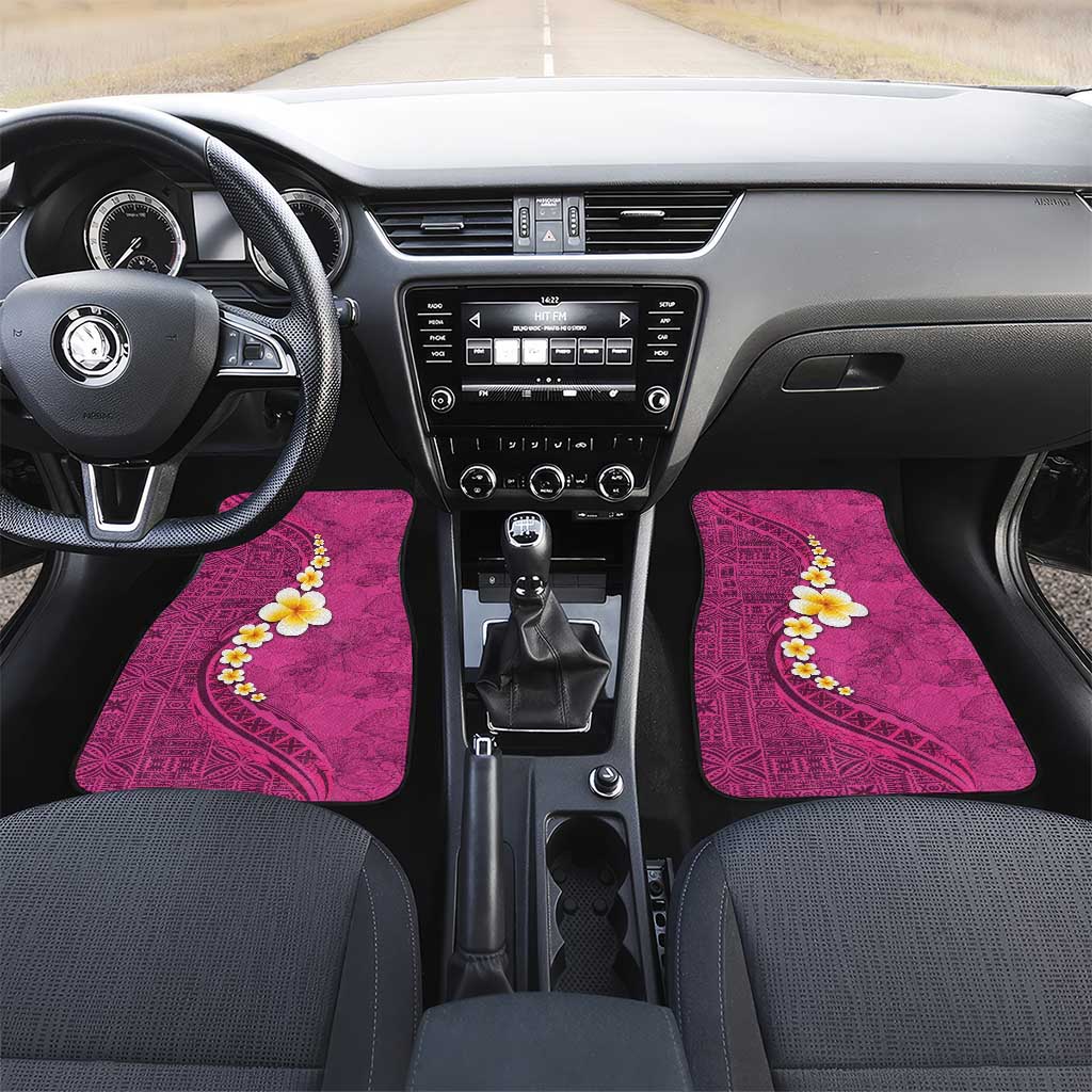 Polynesian Hibiscus and Plumeria with Tapa Pattern Car Mats Pink Color LT03 Set 2pcs - Front Pink - Polynesian Pride