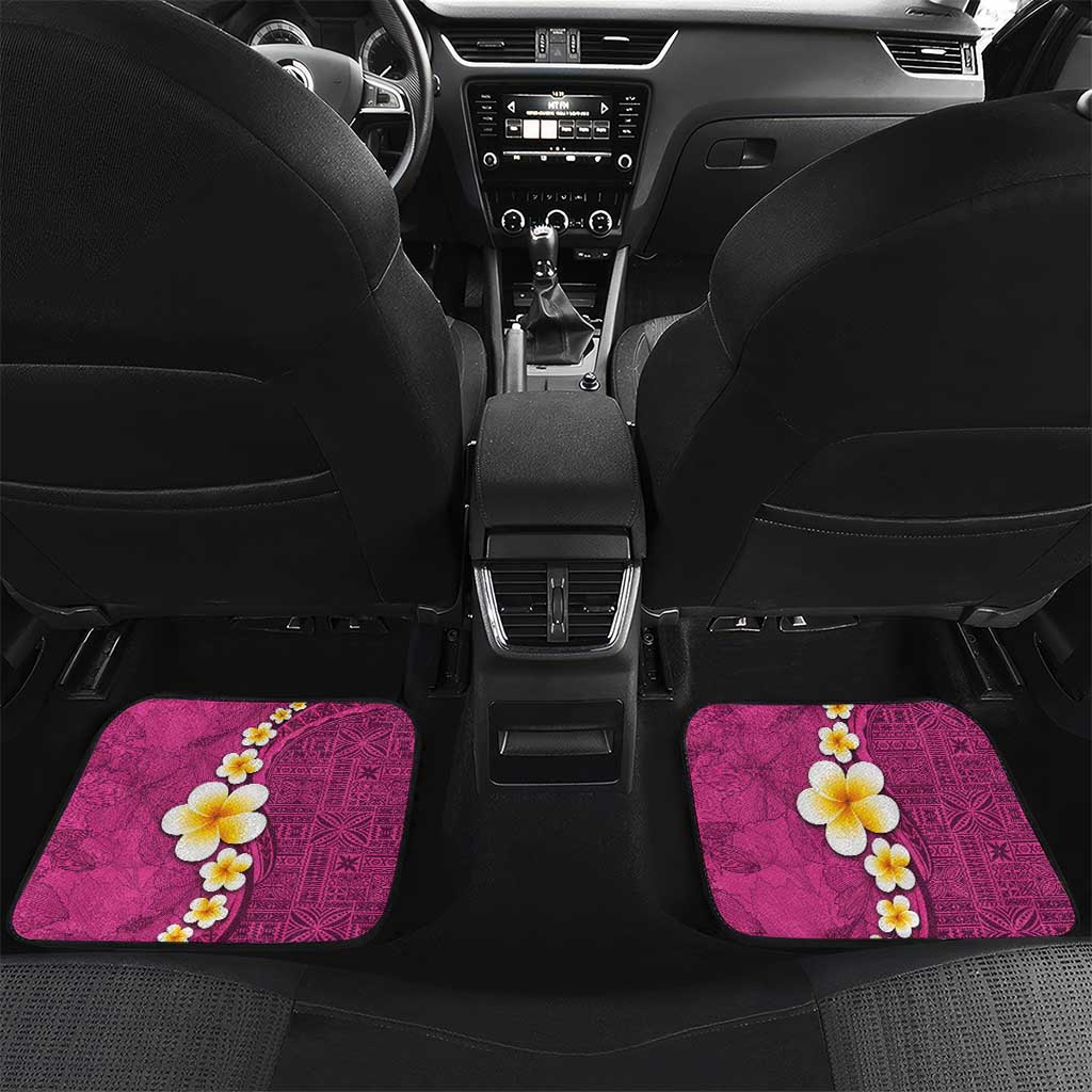 Polynesian Hibiscus and Plumeria with Tapa Pattern Car Mats Pink Color LT03 Set 2pcs - Back Pink - Polynesian Pride