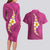 Polynesian Hibiscus and Plumeria with Tapa Pattern Couples Matching Long Sleeve Bodycon Dress and Hawaiian Shirt Pink Color