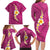 Polynesian Hibiscus and Plumeria with Tapa Pattern Family Matching Long Sleeve Bodycon Dress and Hawaiian Shirt Pink Color