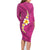 Polynesian Hibiscus and Plumeria with Tapa Pattern Family Matching Long Sleeve Bodycon Dress and Hawaiian Shirt Pink Color