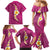 Polynesian Hibiscus and Plumeria with Tapa Pattern Family Matching Mermaid Dress and Hawaiian Shirt Pink Color