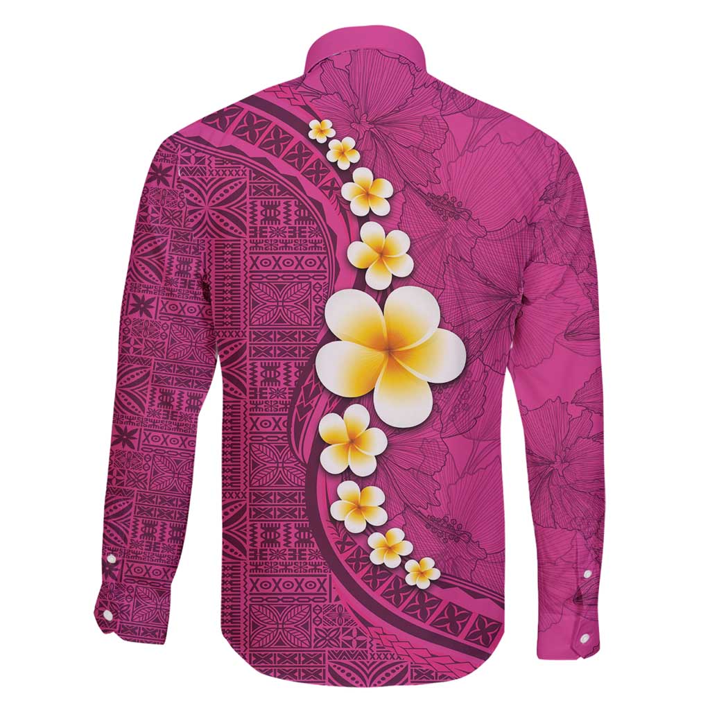Polynesian Hibiscus and Plumeria with Tapa Pattern Family Matching Mermaid Dress and Hawaiian Shirt Pink Color