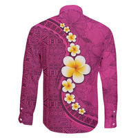 Polynesian Hibiscus and Plumeria with Tapa Pattern Family Matching Mermaid Dress and Hawaiian Shirt Pink Color