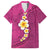 Polynesian Hibiscus and Plumeria with Tapa Pattern Family Matching Off Shoulder Maxi Dress and Hawaiian Shirt Pink Color