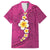 Polynesian Hibiscus and Plumeria with Tapa Pattern Family Matching Off Shoulder Short Dress and Hawaiian Shirt Pink Color
