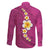 Polynesian Hibiscus and Plumeria with Tapa Pattern Family Matching Off Shoulder Short Dress and Hawaiian Shirt Pink Color