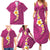 Polynesian Hibiscus and Plumeria with Tapa Pattern Family Matching Summer Maxi Dress and Hawaiian Shirt Pink Color