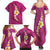 Polynesian Hibiscus and Plumeria with Tapa Pattern Family Matching Summer Maxi Dress and Hawaiian Shirt Pink Color