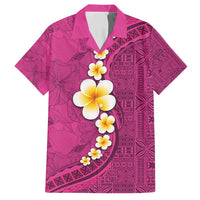 Polynesian Hibiscus and Plumeria with Tapa Pattern Family Matching Summer Maxi Dress and Hawaiian Shirt Pink Color