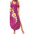 Polynesian Hibiscus and Plumeria with Tapa Pattern Family Matching Summer Maxi Dress and Hawaiian Shirt Pink Color